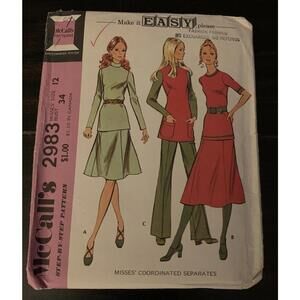 Vtg 1971 McCalls 2983 Skirt & Top Sewing Pattern 1970’s Uncut